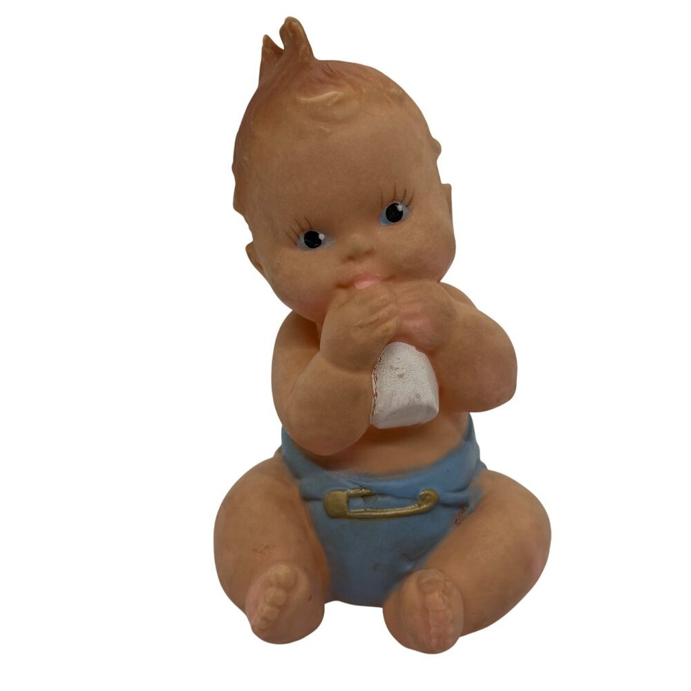 Vintage Rubber Baby Figurine Squeaker Toy With Diaper & Bottle